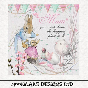 Beatrix Potter Peter Rabbit mum Fabric Craft Panels in 100% Cotton or Polyester - Picture 1 of 3