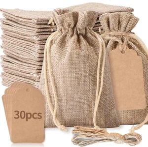 30Pcs Burlap Gift Bags and 30Pcs Gift Tags 4"x 6" Burlap Bags with Drawstring Je - Picture 1 of 11