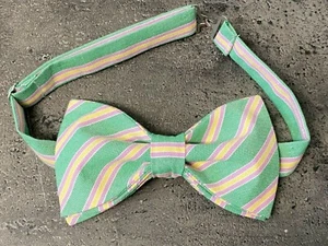 NEW Custom Men's Green Striped Oxford Bow Tie Pre-tied Adjustable Gift Preppy - Picture 1 of 3