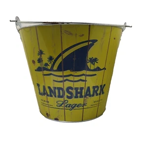 Landshark Lager Metal Ice Bucket  Yellow Distressed Look - 7 3/4" high x 9" wide - Bild 1 von 4