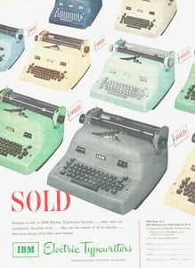 1952 IBM ELECTRIC TYPEWRITER secretary vintage ART PRINT AD green yellow L10 - Picture 1 of 1