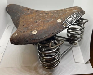 VTG Brooks C64 Bicycle Saddle Seat Made in England Dark Brown Leather with Clamp - Picture 1 of 13
