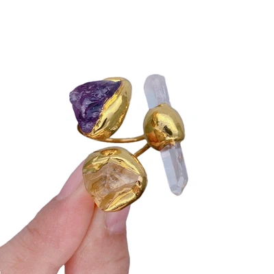 Anillos de dedo de piedra natural cuarzo amatista citrino ajustable mujer anillo de cóctel Foto 1 de 4
