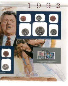 1992 US P&D MINT SET UNCIRCULATED COINS POSTAL COMMERATIVE PANEL - Bild 1 von 4
