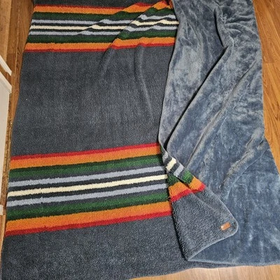 Pendleton Sherpa Serape Stripe Blue Reversible King Size Fleece Blanket 108x92  - Image 1 of 4