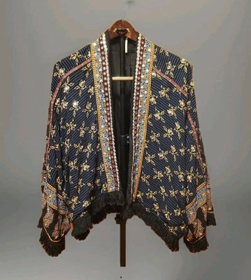 Free People XS Rays of Light Embellished Fringe Jacket in the Midnight color  - Image 1 of 4