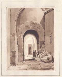 Escena callejera Túnez escena callejera acuarela dibujo acuarela A. Barbier 1890 - Imagen 1 de 1