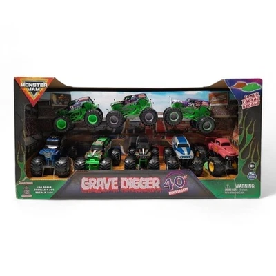 Monster Jam Grave Digger 40th Anniversary 8-pck 1:64 Trucks & More [DAMAGED BOX] - Image 1 of 4