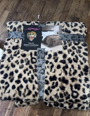 Ed Hardy Faux Fur Queen Comforter in Leopard Print  90 x 90 - Image 1 of 3