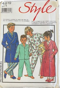 4819 Style Pattern Child Boy Girl Size 4 Robe Top Pants Dressing Gown Pajamas - Picture 1 of 1