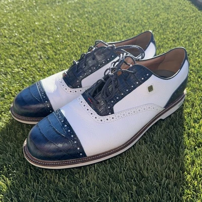 FootJoy Dryjoys Premiere 系列 Tarlow 高尔夫鞋 - 白色/海军蓝 53904 13 码 — 第 1/4 张图片
