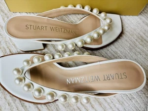 Sandalias de Tanga Stuart Weitzman Goldie Perla Chanclas Gruesas Tacón Bajo Nupcial 6.5 - Imagen 1 de 4