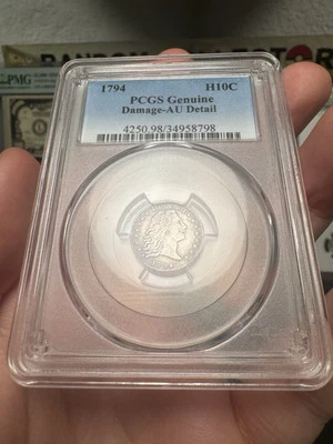 ¡Primera media moneda de diez centavos histórica H10C 1794! Detalles AU PCGS Foto 1 de 3
