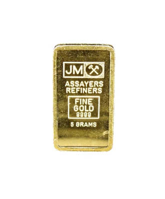 5 Grams Gold Bar Johnson Matthey JM 9999 Fine Gold Blank Reverse no Serial # Foto 1 de 4