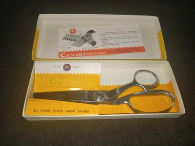 Vintage Yellow Canary Chrome Pinking Shears - Original Box - 8”- Made In Japan  - Image 1 of 4