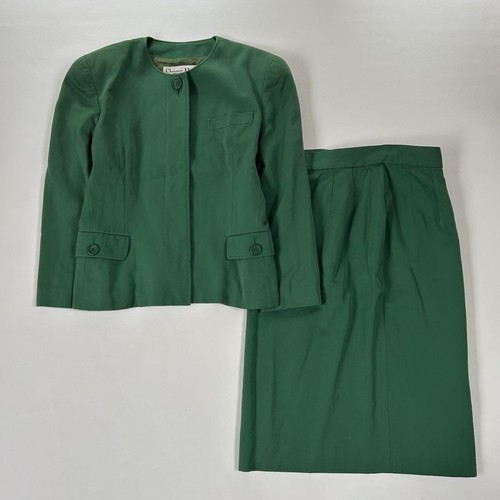 Tuta Christian Dior taglia M senza colletto giacca set up vintage verde dal Giappone