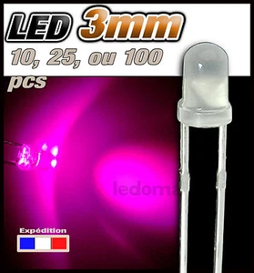 239D# LED 3mm rose diffusant ronde - dispo 10, 25 ou 100pcs - pink LED diffused - Imagen 1 de 1
