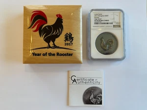 2017 Mongolia The Lunar Year of Series Silver 500T Rooster High Relief NGC PF 70 - Picture 1 of 3