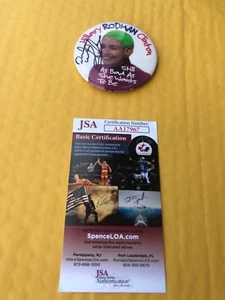Autographed Dennis Rodman Hillary Rodman clinton collectible button pin JSA cert - Picture 1 of 5