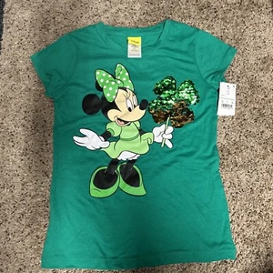 Disney Minnie Mouse St.Patricks Day Green 4 Leaf Clover Sequence Youth M 7/8 - Picture 1 of 7