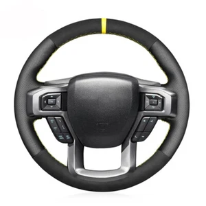 Black Suede Leather Steering Wheel Cover for Ford F-150 F-250 F-350 F-450 F-550 - Picture 1 of 15