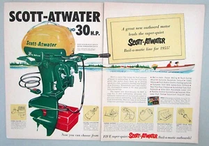 Scott-Atwater 1955 motor fueraborda Bail-a-Matic 30 hp anuncio original impreso en color - Imagen 1 de 1