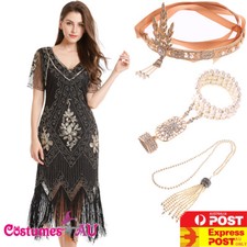 Deluxe Ladies Gatsby Fancy Dress 20s 1920s Roaring Flapper Black Costume Sequin
