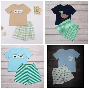 NEW Boutique Boys Shorts Outfit Set Deer Duck Bear Hunting - Picture 1 of 10