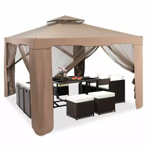 10'x 10' Canopy Gazebo Tent Shelter W/Mosquito Netting Outdoor Patio Coffee - Picture 1 of 10