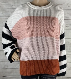 Shopthemint.com Sweater Small White Pink Black Orange Striped Oversized Cozy  - Picture 1 of 12