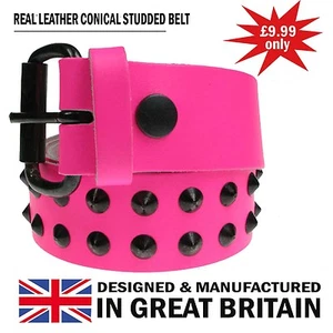 New Cheap Handmade In England Black Conical Studded Gothic Punk Leather Belt - Picture 1 of 2