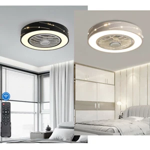 22" Ceiling Fan Light Enclosed Flush Mount LED Low Profile Chandelier Fan+Remote - Picture 1 of 31