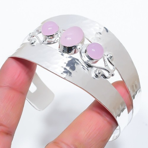 VALENTINO Bracciale regolabile in argento sterling 925 fatto a mano con pietre preziose quarzo rosa