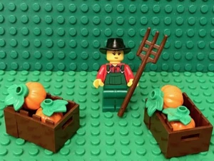Lego City Halloween Farmer Mini Figure With Pitchfork,Orange Pumpkin,Crate Bo - Picture 1 of 2