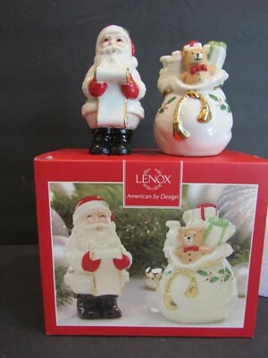 Lenox Holiday CHECKING IT TWICE Salt & Pepper Set Shakers SANTA & TOY BAG - Image 1 of 4