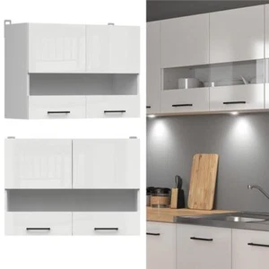 Kitchen Wall Cabinet 800mm Glass Chalk Gloss Doors 80cm Cupboard White Junona - Picture 1 of 18