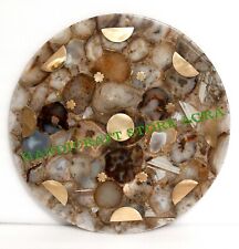 Brown Natural Agate Table Top With Brass Metal for End, Side and Coffee Table 