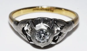 .15CT ANTIQUE ART DECO NATURAL EURO CUT DIAMOND 16K & PLAT RING - Picture 1 of 8