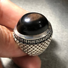 Cabine ovale en corail noir naturel avec motif d'œil en argent sterling bague faite main