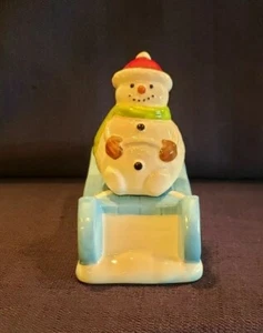 Yankee Candle Holiday Votive Holder Snowman w/Santa Cap on Sled NIB w/Candle - Picture 1 of 6