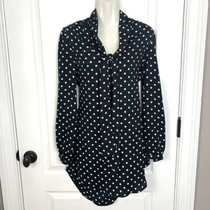 Polka Dot Tunic Dress Women’s M XXI Essentials Black Pussy Bow Long Sleeve - Picture 1 of 7