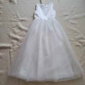 David's Bridal Flower Girl Dress Youth Size 10 Off White Tulle Bow - Picture 1 of 17