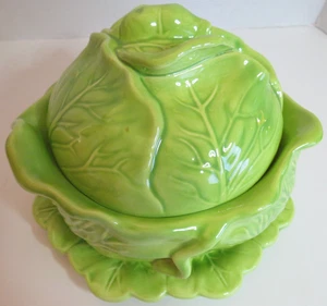 Holland Mold Lettuce Cabbage Cookie Jar with Lid and Platter - Picture 1 of 10
