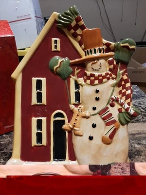 SUSAN WINGET FOLK MUÑECO DE NIEVE PLATO DE CARAMELO DE CERÁMICA Foto 1 de 4