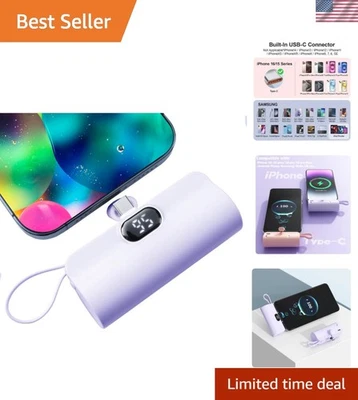 Elegante banco de alimentación portátil de 5500 mAh con cable USB-C incorporado y carga rápida Foto 1 de 4