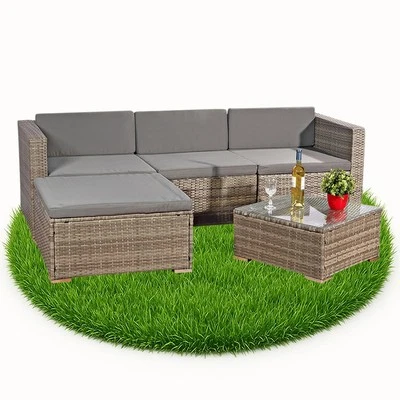 Rattan Sofa Grau Sitzgarnitur Gartenmöbel Sitzgruppe Lounge Poly Gartenset - Bild 1 von 4