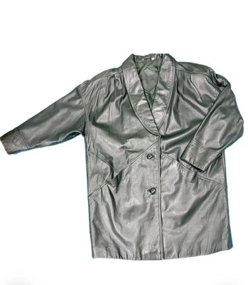 Abrigo de cuero para mujer Preston & York XL verde oliva 100 % cuero genuino forrado Foto 1 de 4