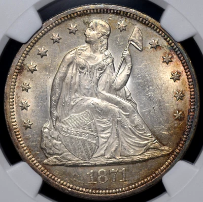 1871 Libertad sentada "con lema" dólar NGC MS 61, UN GRADO INEXPLICABLE, COMO Foto 1 de 4