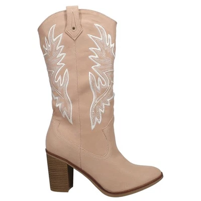 Botas informales MIA Taley bordadas punta redonda vaqueras beige para mujer MH2133-685 Foto 1 de 4