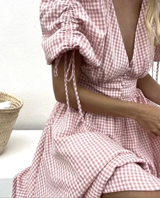 Vestido Steele Camilla Rose tamanho G xadrez midi algodão romântico - Imagem 1 de 4